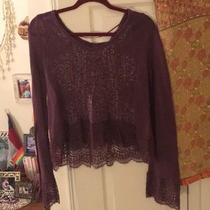 Free People cropped sweater with lace detailing